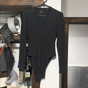 a new day Black Ribbed Long-Sleeve Zip-Front Bodysuit